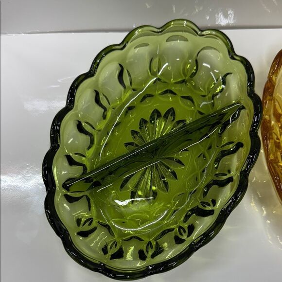 Set of Three Anchor Hocking Fairfield Pattern Laser Blue Oval Divided Dish - Picture 2 of 4